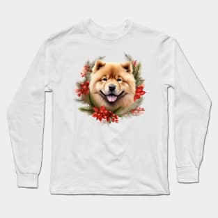 Christmas Chow Chow Dog Wreath Long Sleeve T-Shirt